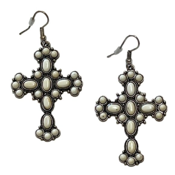 Cross Western Boho Style Silver Concho Earrings #1102 - Picture 1 of 6
